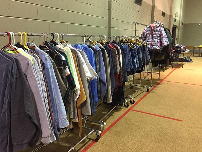 Winter coats and shirts were hung up on racks along the wall at the Toms River Presbyterian Church during last year’s survey. (Photo by Kim Bosco)