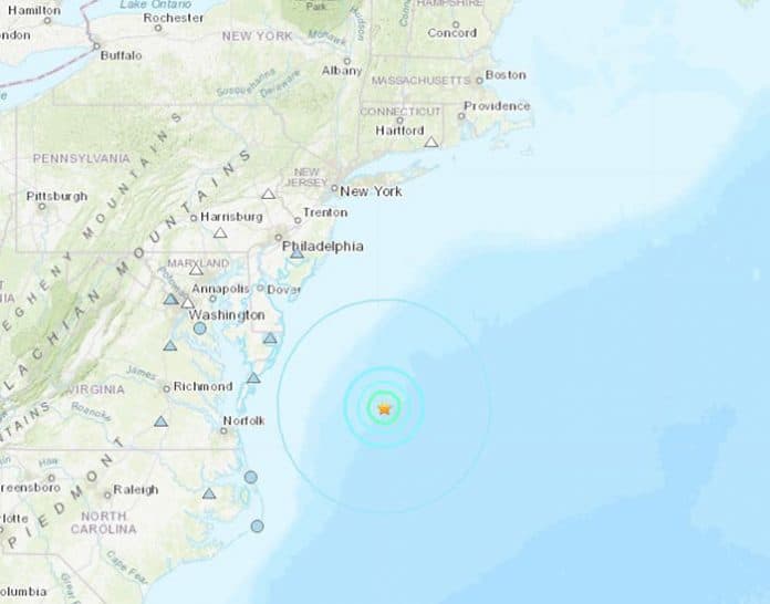 The 4.7-magnitude quake originated under the Atlantic Ocean off the Maryland Coast. (Graphic courtesy USGS)