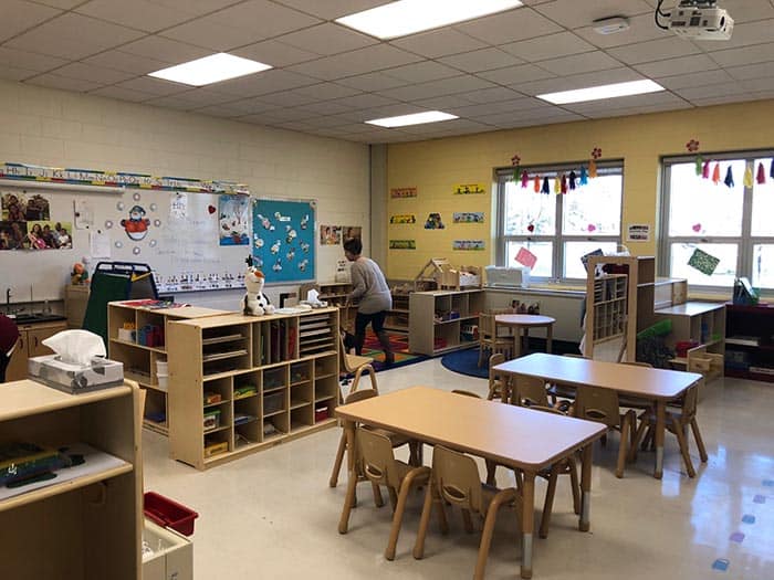 Each of the 24 preschool classrooms is staffed with one preschool teacher and one paraprofessional. (Photo by Kimberly Bosco)