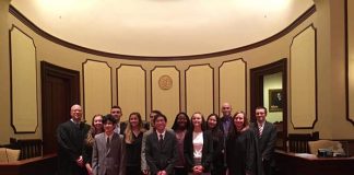 The Central Regional team came in first out of 11 Ocean County high schools that competed and came in fifth in the New Jersey State Bar Foundation’s Mock Trial competition quarterfinals in New Brunswick recently. (Photo courtesy Central Regional)