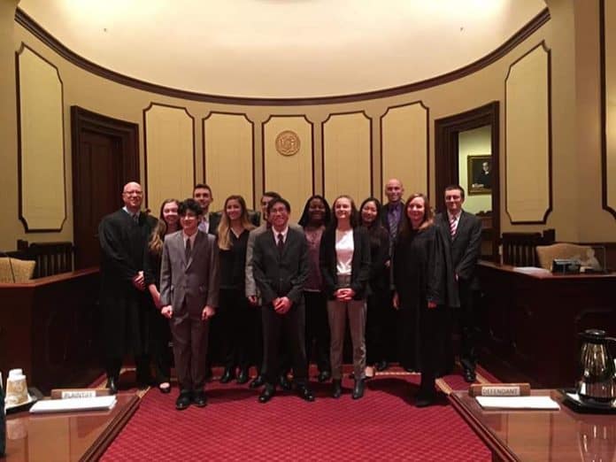 The Central Regional team came in first out of 11 Ocean County high schools that competed and came in fifth in the New Jersey State Bar Foundation’s Mock Trial competition quarterfinals in New Brunswick recently. (Photo courtesy Central Regional)