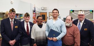 Andrew Dodd with his parents and VFW representatives. (Photo courtesy Manchester Township School District)