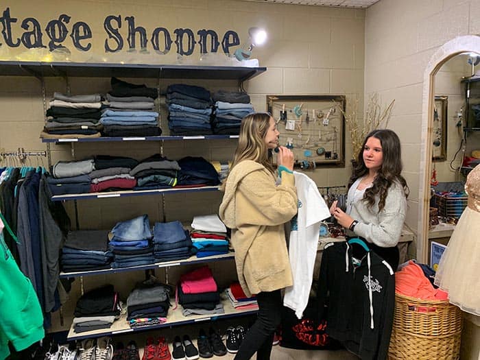 Students are assisting with the operation of the Vintage Shop, which is overseen by the school’s media specialist and supported by donations by parents, teachers and students. (Photo courtesy Jackson Township School District)