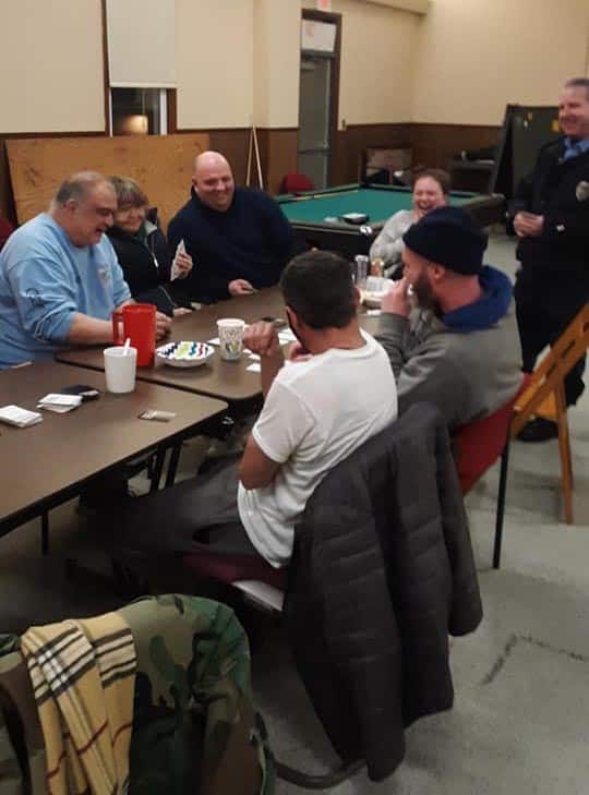 Volunteers and guests at the Riverwood Park temporary Code Blue shelter this past winter. (Photo courtesy Haven)