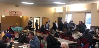 Volunteers and guests at the Riverwood Park temporary Code Blue shelter this past winter. (Photo courtesy Haven)