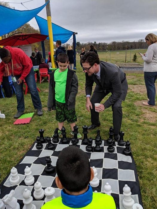 Assistant Superintendent Bruce Preston gets in on the fun with Memorial students at the Bulldog retreat. (Photo courtesy Skye Donzelli)