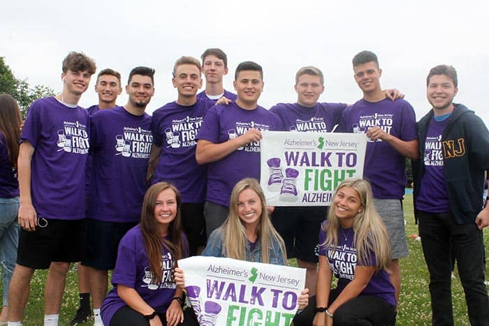 On June 13, several hundred students decked out in purple gear took to the school grounds to form a human outline of New Jersey State, with the help of the statewide nonprofit, Alzheimer’s New Jersey. (Photo courtesy Alzheimer’s New Jersey)