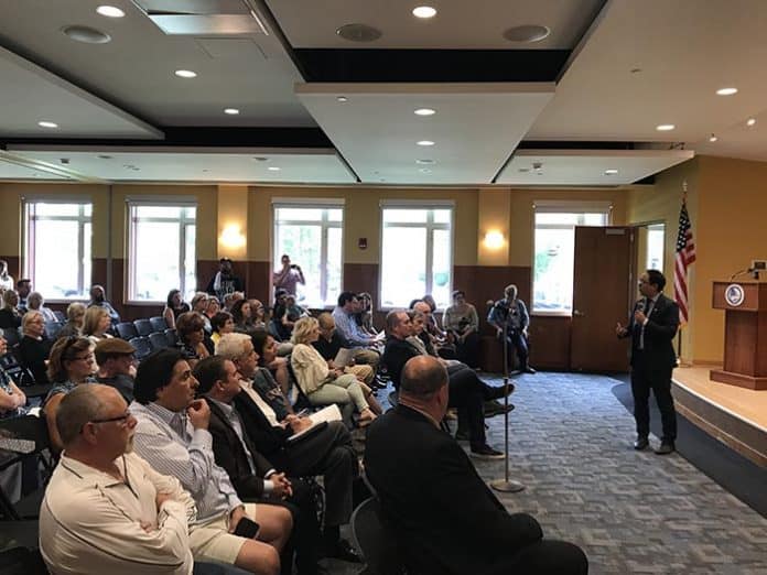 Congressman Andy Kim (D-3rd) hosted a town hall on the opioid epidemic. (Photo by Chris Lundy)