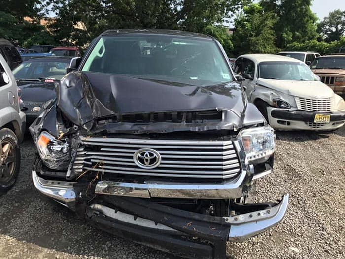 Toms River police, corroborated with witness accounts, state that a Board of Education member accidentally ran his truck off the road after pursuing someone who cut him off. (Photo courtesy Dan Leonard)