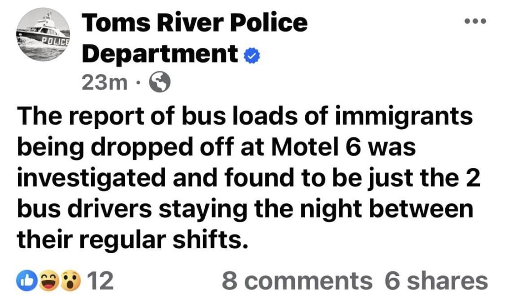 Police Dispel Rumors Of “Bus Loads Of Immigrants” In Toms River